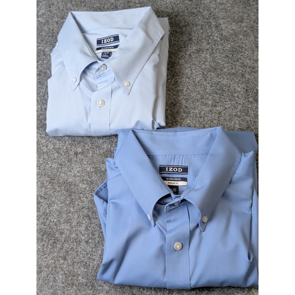 IZOD Regular Fit Stretch Long Sleeve Dress Shirt  Men's Large Blue Lot of 2 EUC
